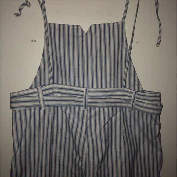 Free People] Blue White strips Belted Overall Jumpsuit - Picture 7 of 16